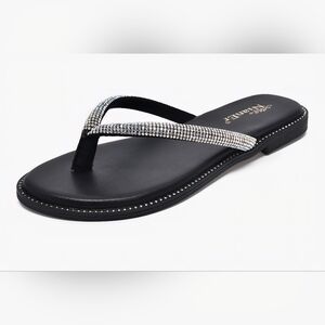 NianEr Womens Microfiber Leather Sparkly Dress Flip Flops #871